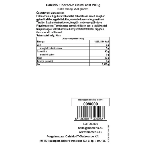 Caleido Prehranska vlaknina Fibersol-2, 200 g oznaka podatkov