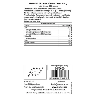 BioMenü ekološki perujski kakavov prah 250 g slika izdelka
