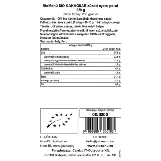 BioMenü ekološka zdrobljena surova perujska kakavova zrna 250 g slika izdelka