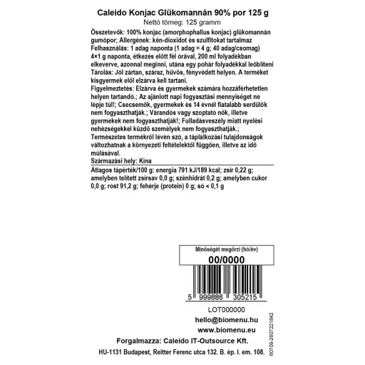 Caleido konjak glukomanan 90 % v prahu, 125 g oznaka podatkov