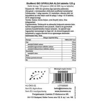 BioMenü organske tablete spirulina alge 125 g slika izdelka