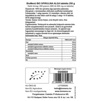 BioMenü organske tablete spirulina alge 250 g slika izdelka