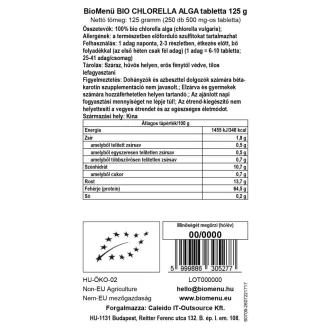 BioMenü organske tablete iz alg chlorella 125 g slika izdelka