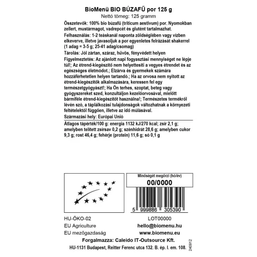 BioMenü ekološki prah pšenične trave 125 g oznaka podatkov