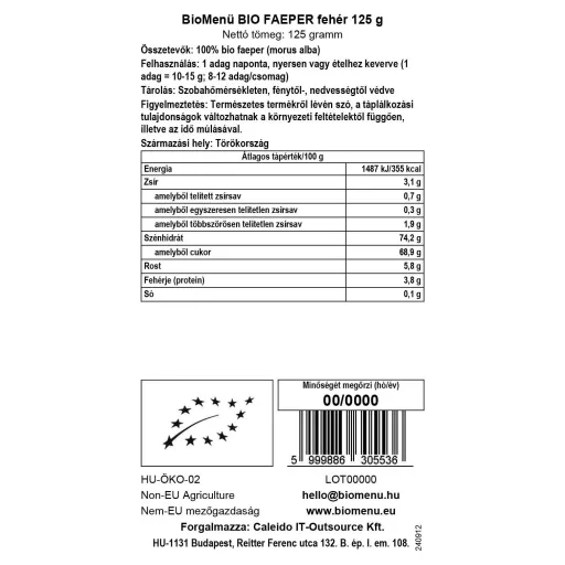 BioMenü ekološka bela ajda 125 g oznaka podatkov