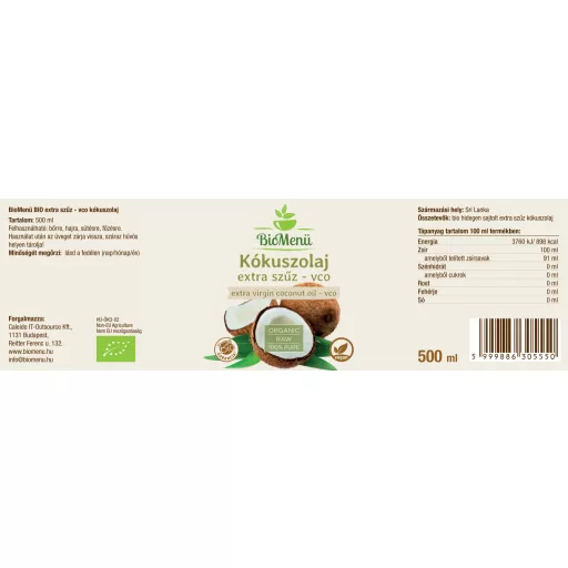 BioMenü organsko kokosovo olje ekstra deviško vco 500 ml oznaka