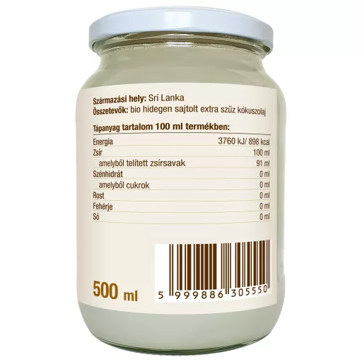 BioMenü organsko kokosovo olje ekstra deviško vco 500 ml oznaka podatkov