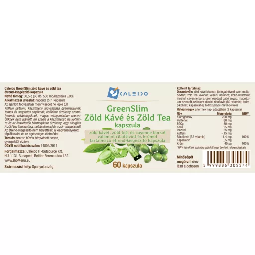 Caleido Greenslim kapsule z zeleno kavo in zelenim čajem 60 kapsul oznaka