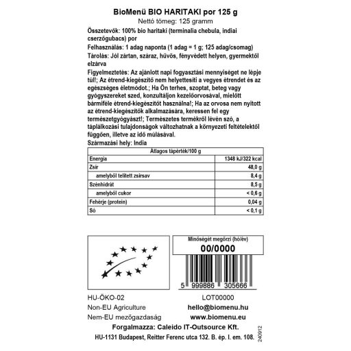 BioMenü organski prah haritaki 125 g oznaka podatkov