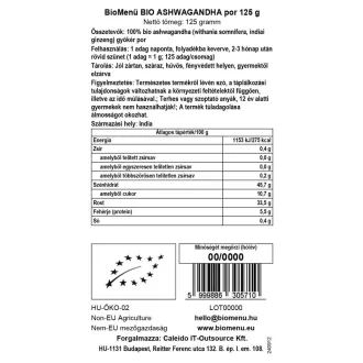 BioMenü ekološki prah ashwagandha 125 g slika izdelka