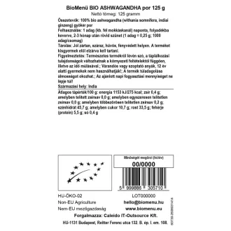 BioMenü ekološki prah ashwagandha 125 g slika izdelka
