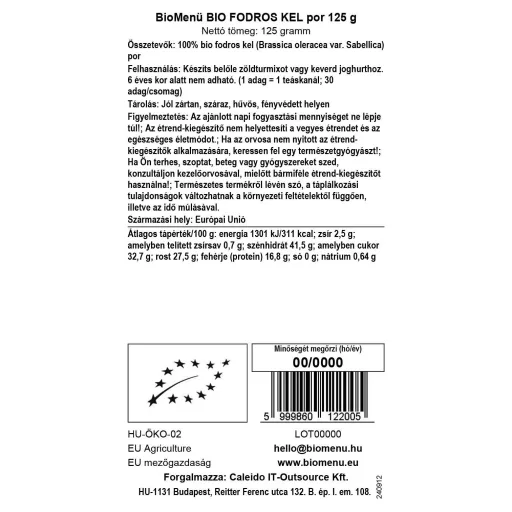 BioMenü ekološki prah ohrovta 125 g oznaka podatkov