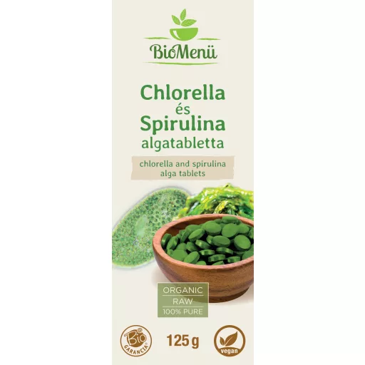 BioMenü organske tablete iz alg chlorella in spirulina 125 g oznaka