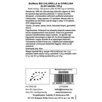 BioMenü organske tablete iz alg chlorella in spirulina 125 g slika izdelka