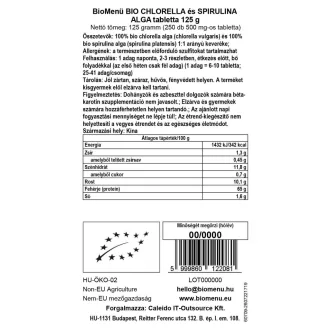BioMenü organske tablete iz alg chlorella in spirulina 125 g slika izdelka