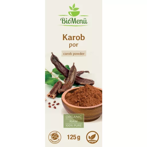 BioMenü ekološki rožičev prah 125 g oznaka