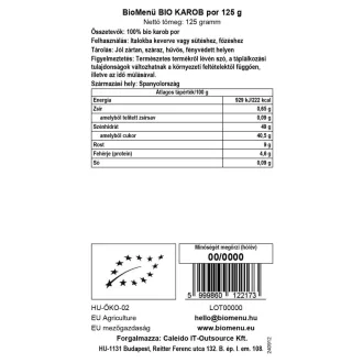 BioMenü ekološki rožičev prah 125 g slika izdelka