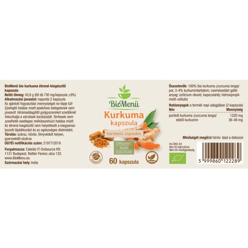 BioMenü organske kapsule kurkume 60 kosov oznaka