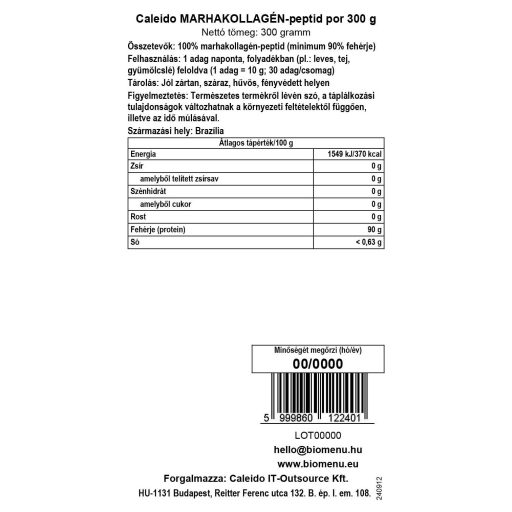 Caleido goveji kolagenski peptid v prahu, 300 g oznaka podatkov