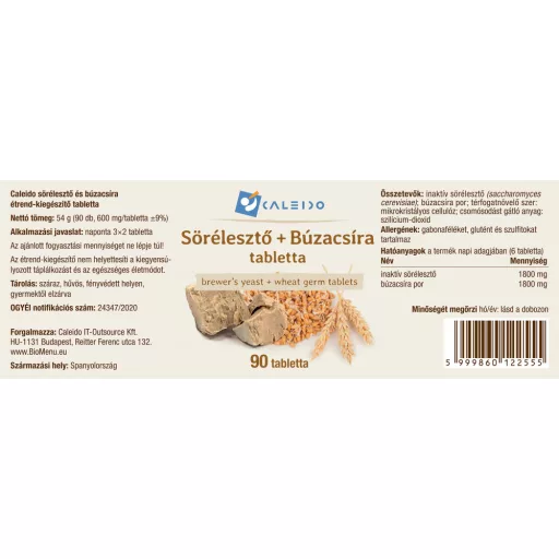 Caleido tablete pivskega kvasa + pšeničnih kalčkov, 90 tablet oznaka