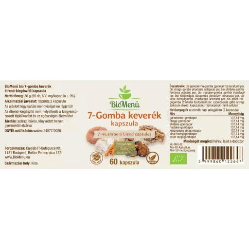 BioMenü organske kapsule z mešanico 7 gob 60 kosov oznaka