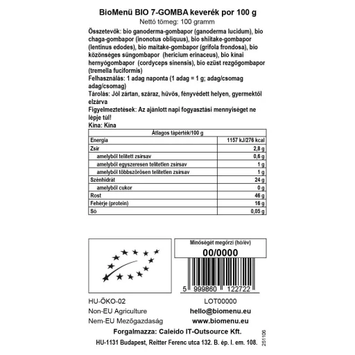 BioMenü organska mešanica 7 gob v prahu 100 g oznaka podatkov