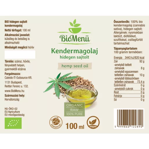 BioMenü organsko konopljino olje 100 ml oznaka