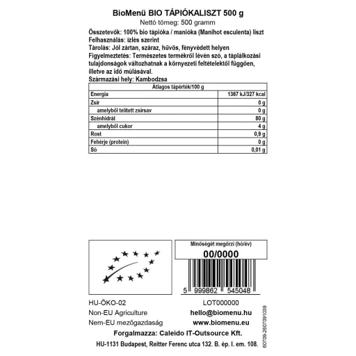 BioMenü organska tapioka moka 500 g oznaka podatkov