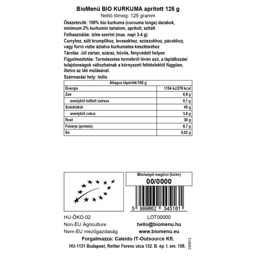 BioMenü organska kurkuma, sesekljana 125 g BLIZU DATUMA POTEKA VELJAVNOSTI
