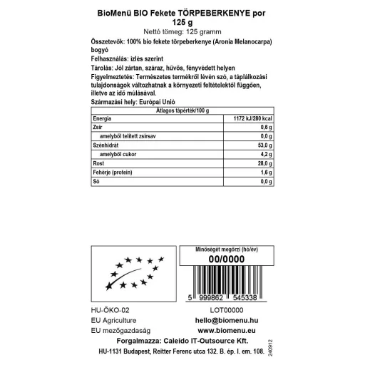 BioMenü ekološki prah črne aronije 125 g oznaka podatkov