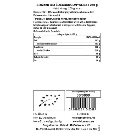 BioMenü ekološka moka sladkega krompirja 250 g oznaka podatkov