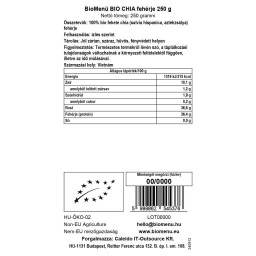 BioMenü organske beljakovine chia 250 g oznaka podatkov
