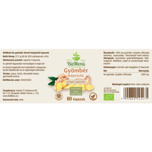 BioMenü ekološke kapsule ingverja 60 kosov oznaka