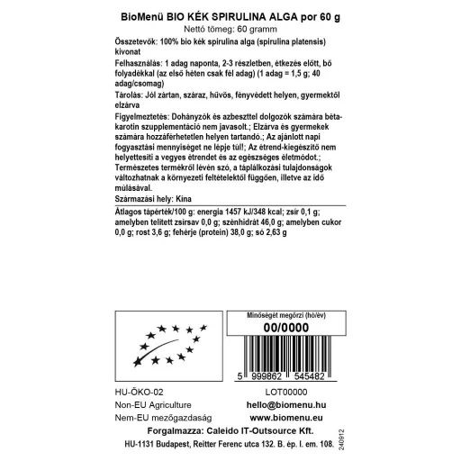 BioMenü ekološki prah modre spiruline 60 g oznaka podatkov