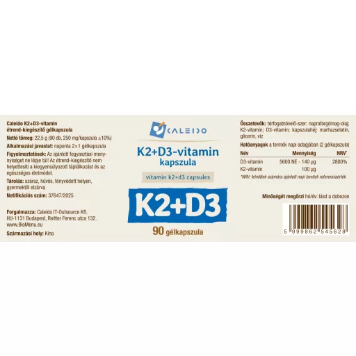 Caleido vitamini K2 + D3 v kapsulah, 90 kapsul oznaka
