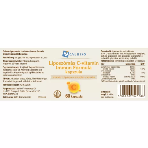 Caleido Liposomski Vitamin C Imunski Kompleks kapsule 60 kos oznaka