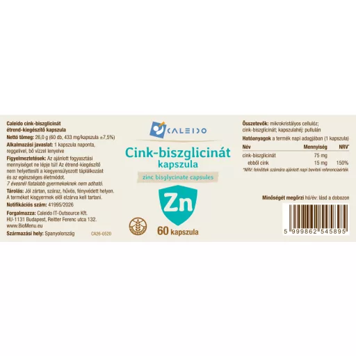 Caleido Cinkov Bisglicinat kapsule 60 kos oznaka